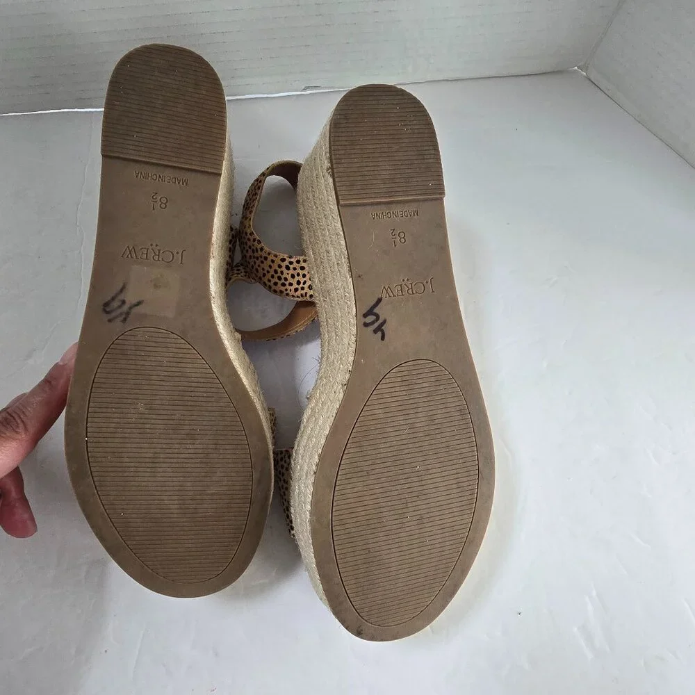J.Crew Leopard Print Calf Hair Wedge Espadrille Sandals 8.5